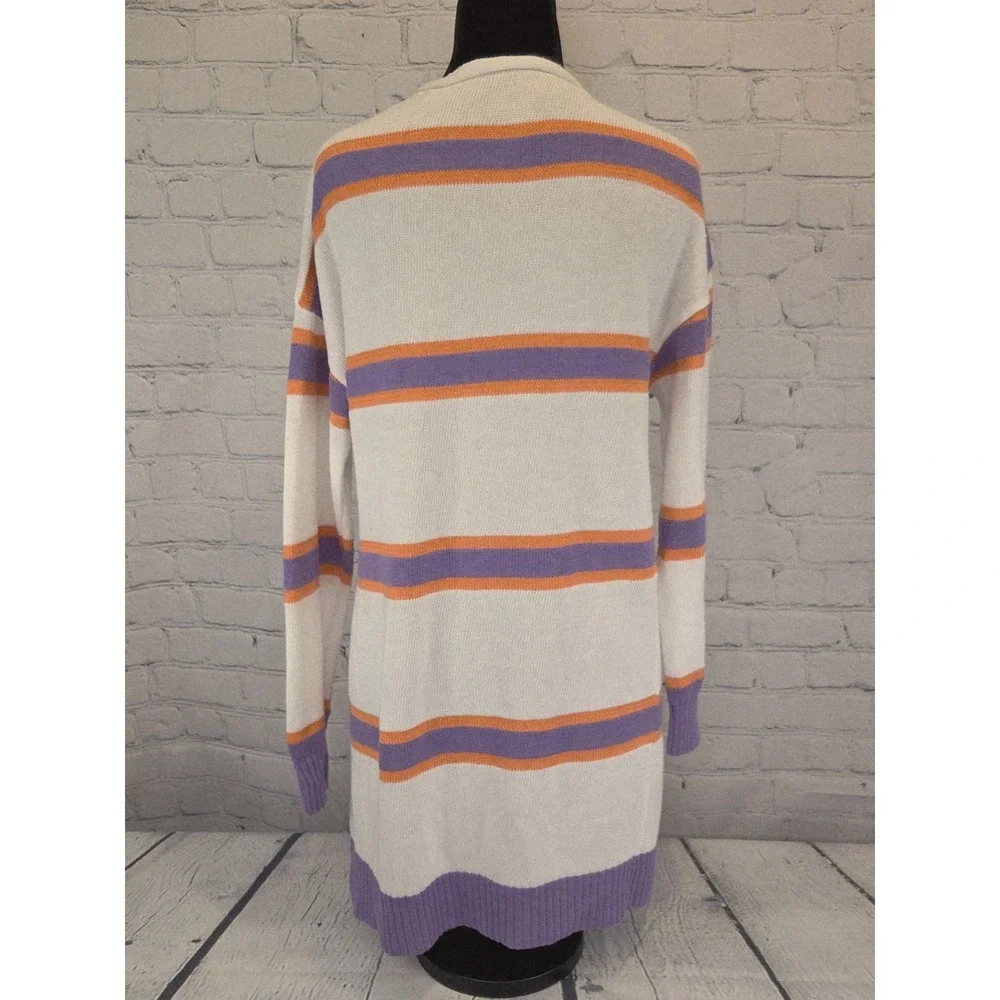 Cardigan Sz S White with Purple/Orange Stripes (see photos of small pull) - Picture 3 of 7
